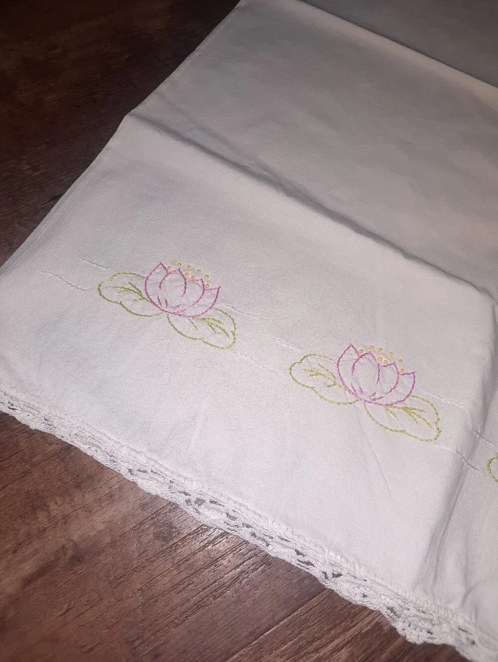 Vintage Embroidered Lotus Pillowcase